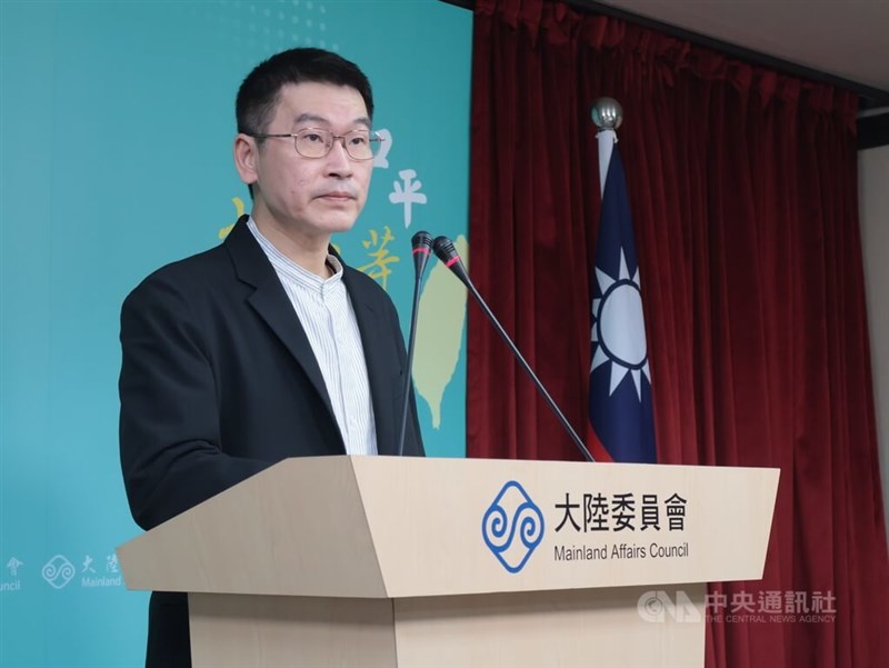 The Mainland Affairs Council deputy head and spokesperson Liang Wen-chieh speaks at a press conference in Taipei on Thursday. CNA photo Jan. 2, 2025