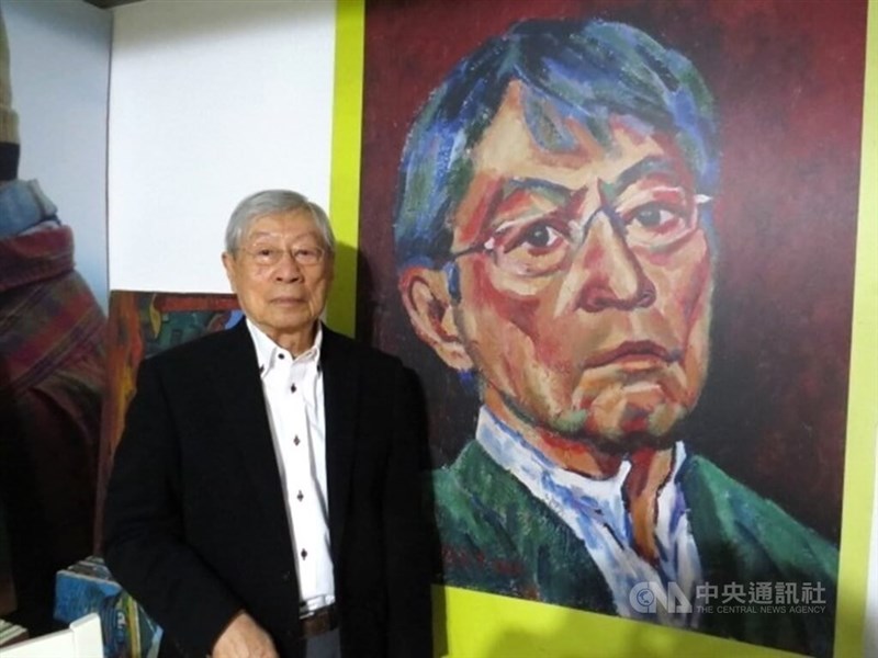 Cheng Tzu-tsai (鄭自才) and his self-portrait. CNA photo Jan. 3, 2025