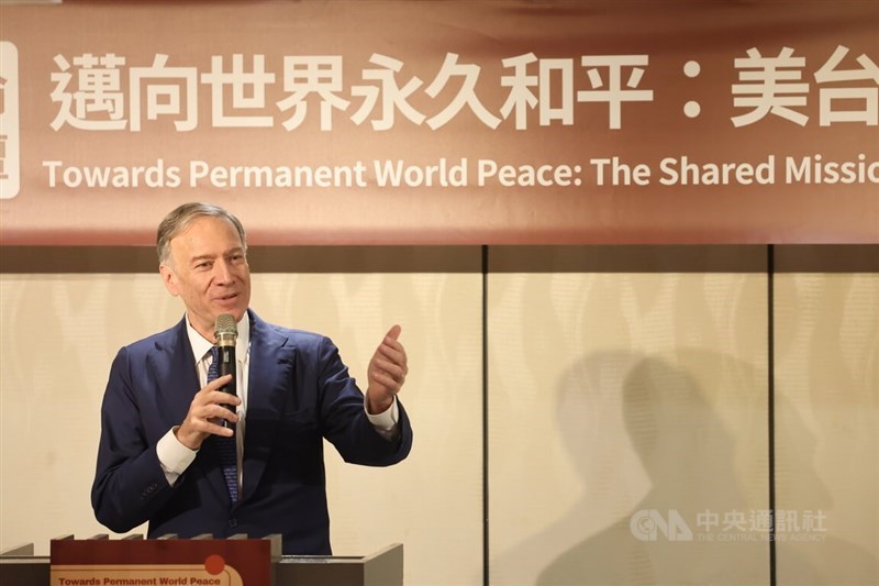 Former United States diplomat Mike Pompeo speaks at a forum in Taipei on Monday. CNA photo Jan. 6, 2025