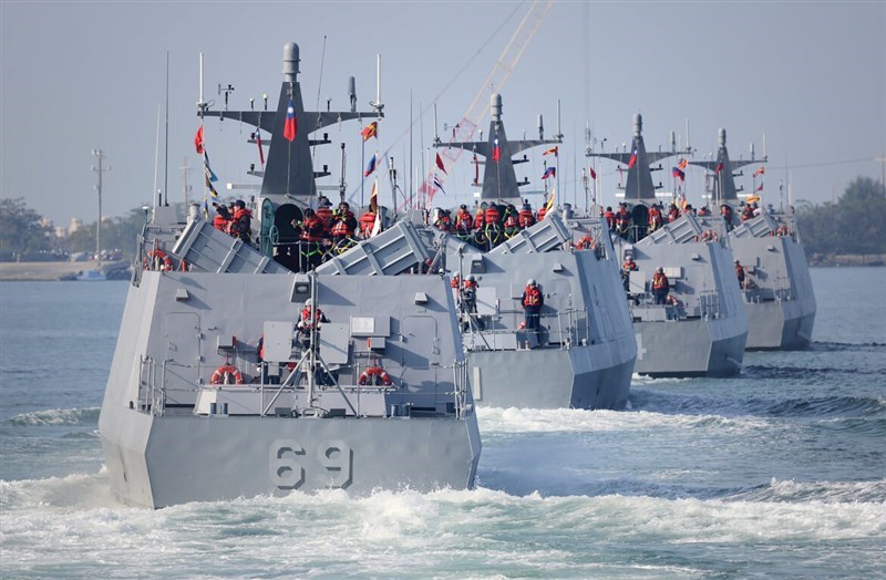 The Navy's four Kuang Hua VI-class missile boats depart for their drill demonstration on Thursday. CNA photo Jan. 9, 2025