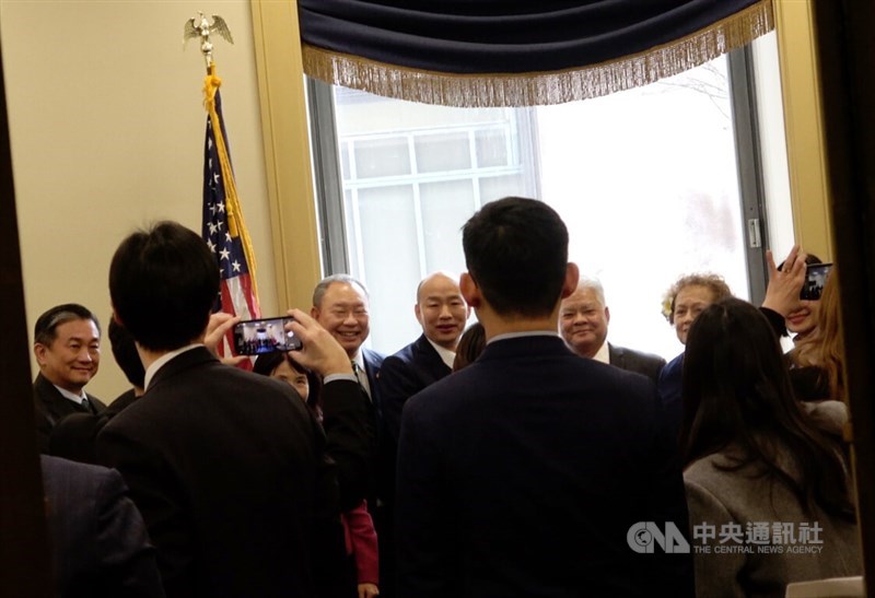 Legislative Speaker Han Kuo-yu (back center) leads a cross-party delegation to visit the United States Congress in Washington on Tuesday. CNA photo Jan. 21, 2025