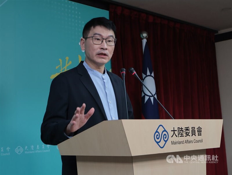 Liang Wen-chieh, MAC deputy head and spokesperson, speaks at a news conference Thursday. CNA photo Feb. 13, 2025