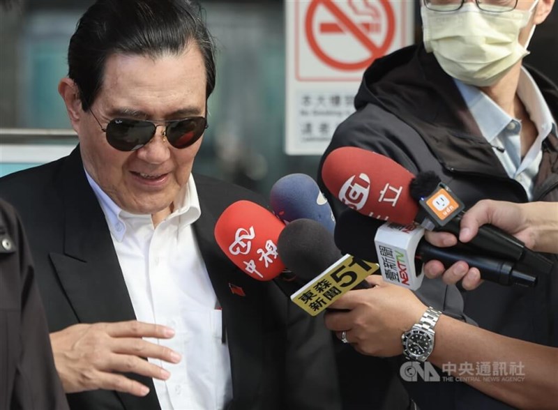 Former Taiwan President Ma Ying-jeou (馬英九) speaks to reporters Monday before attending a hearing held by Taiwan's National Immigration Agency. CNA photo March 10, 2025