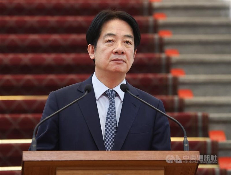 President Lai Ching-te (賴清德) speaks at a news conference at the Presidential Office. CNA photo March 13, 2025