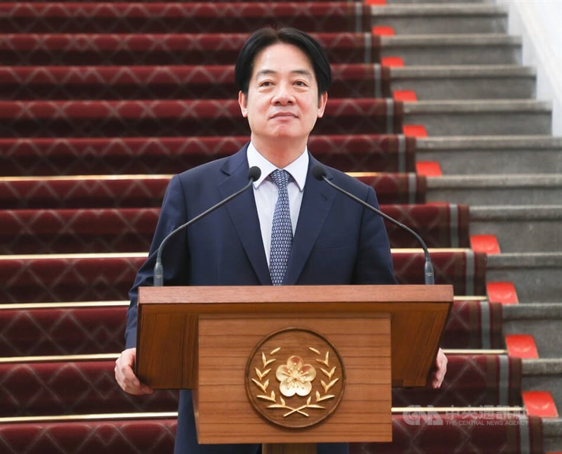 President Lai Ching-te (賴清德) speaks at a news conference at the Presidential Office. CNA photo March 13, 2025