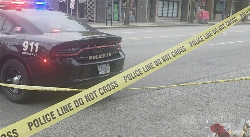 A police line remains in the scene of the car accident in Vancouver. CNA photo April 30, 2025