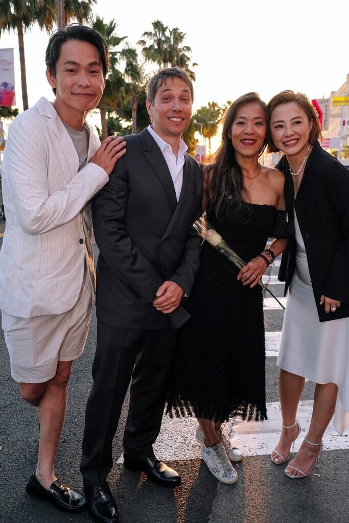 From left to right: Taiwanese actor Brando Huang, Oscar-winning director Sean Baker, "Left-Handed Girl" director Tsou Shih-ching and Taiwanese actress Blaire Chang pose together at the 2025 Cannes Film Festival. Photo courtesy of Left-Handed Girl productions