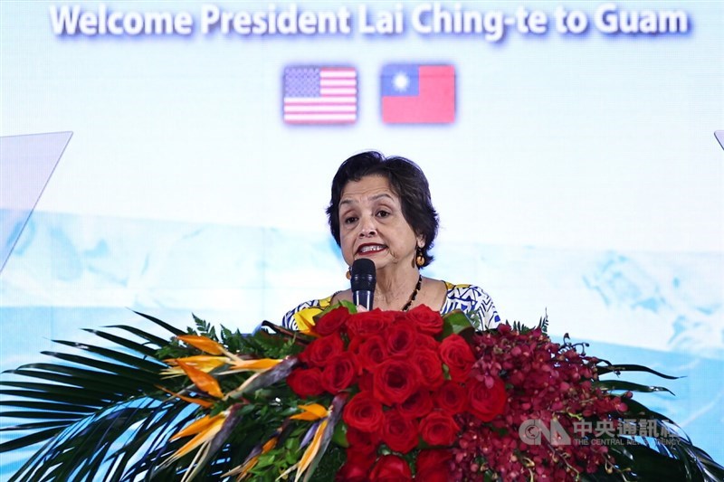 Guam Governor Lourdes A. Leon Guerrero speaks during President Lai Ching-te's visit to Guam. CNA file photo