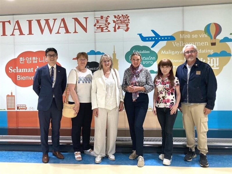 Members of a French National Assembly delegation, led by Marie-Noëlle Battistel, president of the Assembly's Taiwan-France Friendship Group, pose for a photo upon their arrival at Taiwan Taoyuan International Airport on Sunday. Photo courtesy of MOFA June 8, 2025