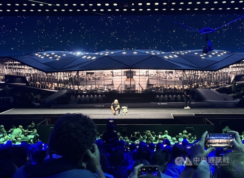 Nvidia CEO Jensen Huang (黃仁勳) makes a keynote speech at Viva Technology 2025 in Paris. CNA photo June 11, 2025