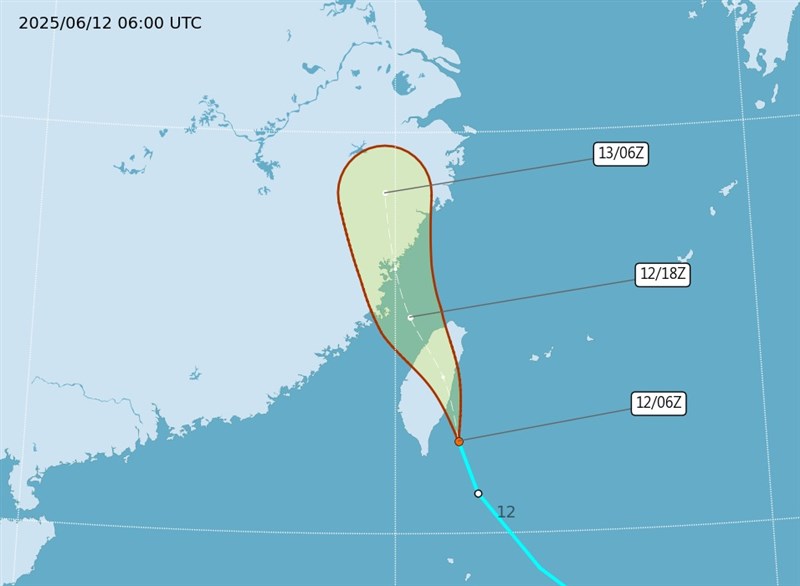 A tropical depression southeast of Taiwan is expected to make landfall in Hualien County at around 8 p.m. Thursday. Image source: CWA