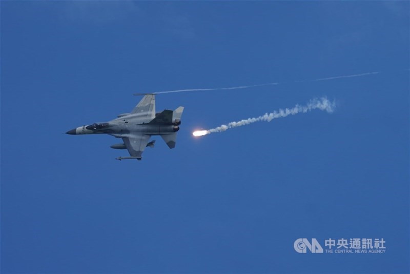 An undated photo of an Indigenous Defense Fighter jet firing a flare during a military exercise. CNA file photo