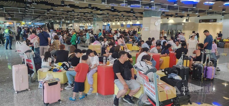 People wait at Penghu Airport on Monday afternoon as flight services resume. CNA photo July 7, 2025