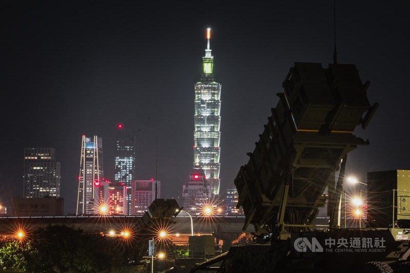 The Patriot PAC-2 and PAC-3 mobile missile launchers at a riverside park in Taipei. CNA photo July 20, 2025