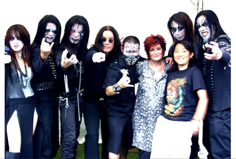 Ozzy Osbourne, fourth left, and his wife Sharon Osbourne, sixth left, pose with Taiwanese black metal band Chthonic, during Ozzfest in 2007. Screengrab from Chthonic's Facebook page.
