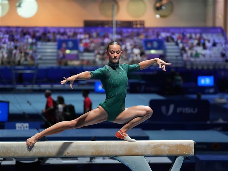 Tonya Helene Paulsson, a dual national of Taiwan and Sweden, wins balance beam silver at World University Games. CNA photo (Courtesy of Chinese Taipei University Sports Federation) July 27, 2025