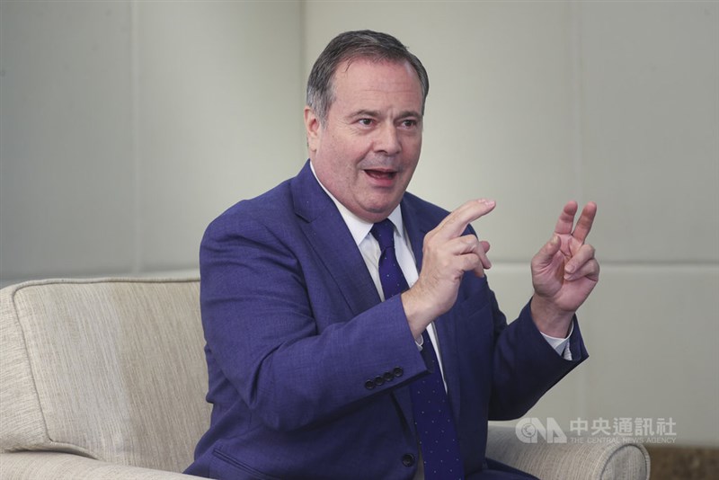 Jason Kenney, who served as Canada's defense minister in 2015 and was Alberta premier from 2019 to 2022, speaks with CNA in an interview. CNA photo Aug. 6, 2025.