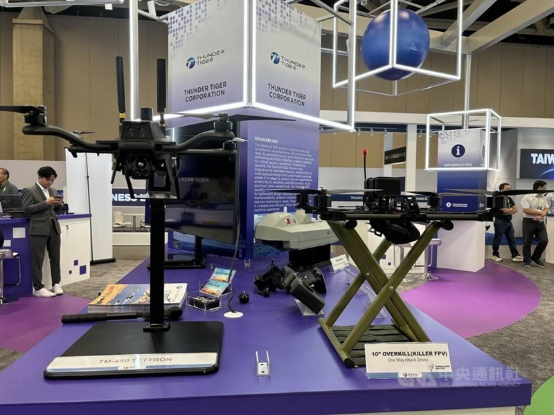 Thunder Tigers showcases their one-way attack drone in the 2025 Taiwan Expo USA in Dallas, Texas, on Thursday. CNA photo Aug. 14, 2025