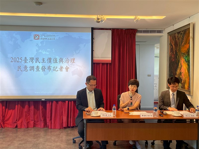 The Taiwan Foundation for Democracy released a survey on public attitudes toward democracy on Thursday. CNA photo Aug. 28, 2025