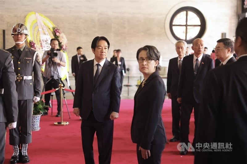 President Lai Ching-te (left) and Vice President Hsiao Bi-khim (center) attend a memorial ceremony at the National Revolutionary Martyrs' Shrine in Taipei on Wednesday. CNA photo Sep. 3, 2025