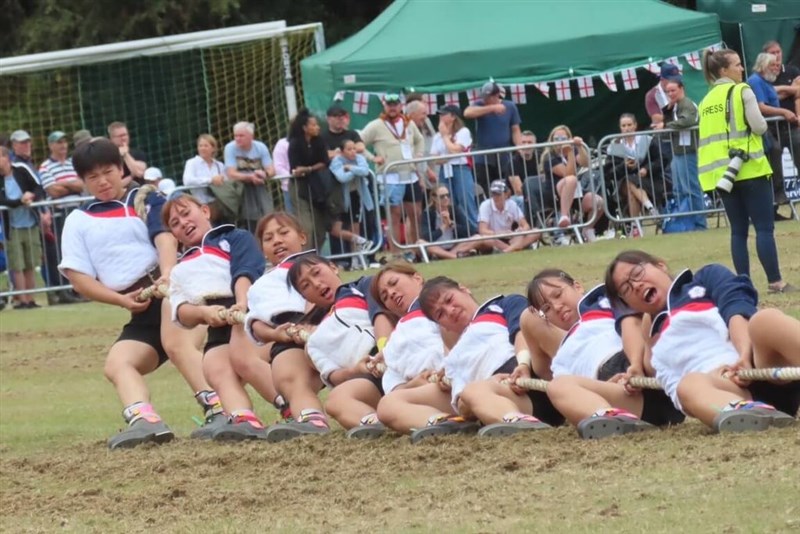Taiwan's women's 540-kg team at the World Outdoor Tug of War Championships in Nottingham, United Kingdom on Sunday. Photo courtesy of the Chinese Taipei Tug of War Association