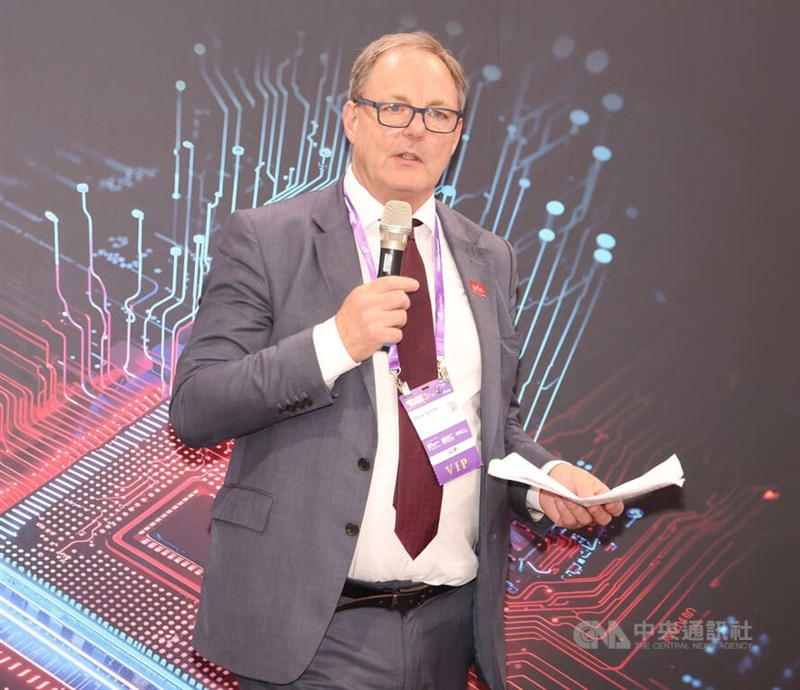 U.K. National Technology Adviser Dave Smith speaks at the opening of the U.K. pavilion at SEMICON Taiwan 2025 in Taipei on Wednesday. CNA photo Sept. 10, 2025