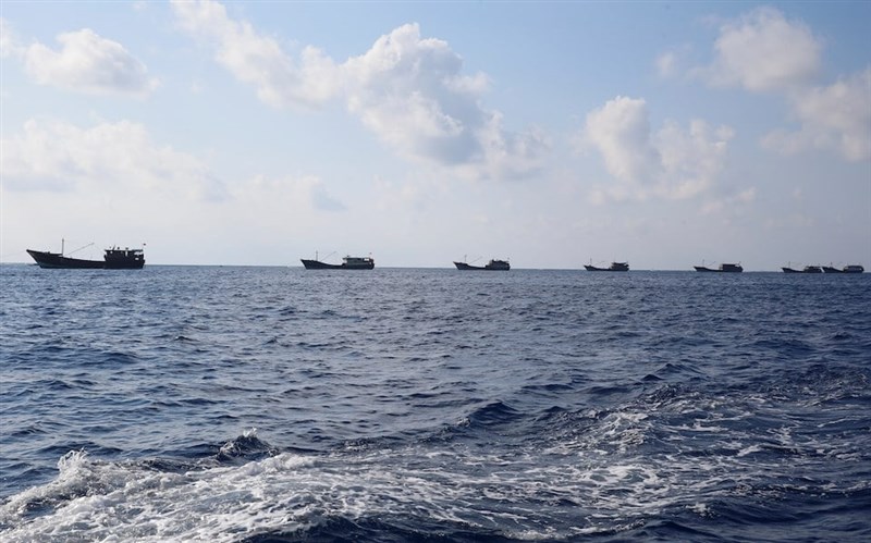 Chinese Vessels sail in the waters near Democracy Reef on Apr. 5 this year. Photo courtesy of Reuters