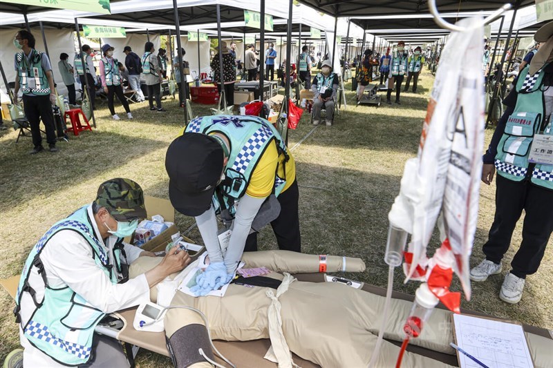 Emergency responders participate in a drill organized by the Whole-of-Society Defense Resilience Committee in March. CNA file photo