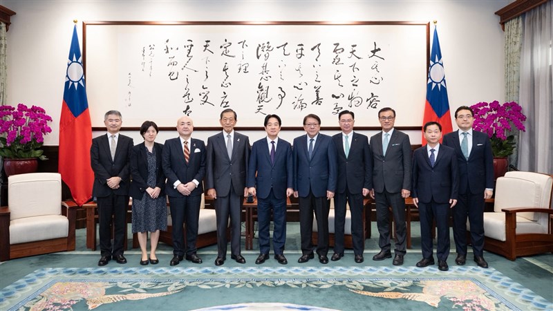 President Lai Ching-te (fifth second) welcomes Shuzo Sumi, the new chair of the Japan-Taiwan Exchange Association in Taipei on Tuesday. Photo taken from Lai Ching-te's X account