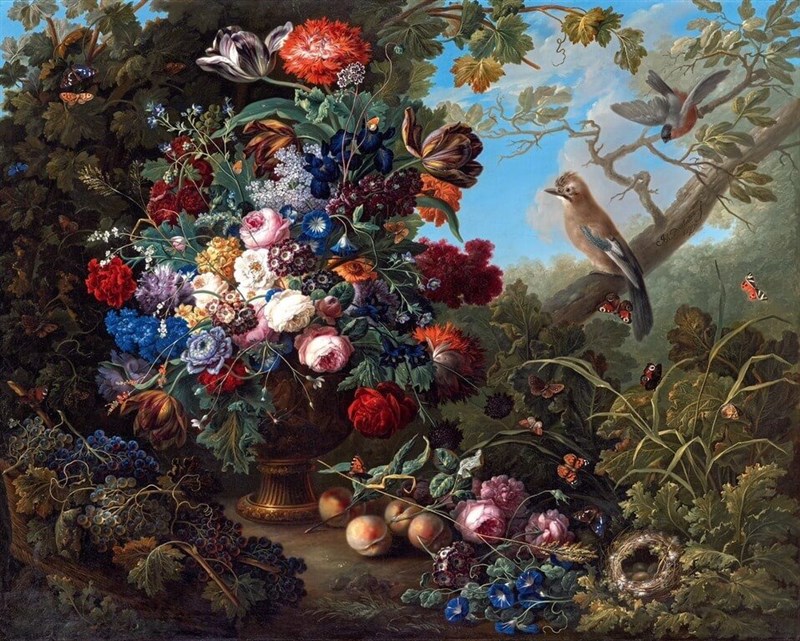 The painting Large Flower Still Life with Birds by Johann Baptist Drechsler has been selected as the exhibition's main visual. Photo courtesy of Johannes Stoll of Belvedere Museum Sept. 29, 2025.