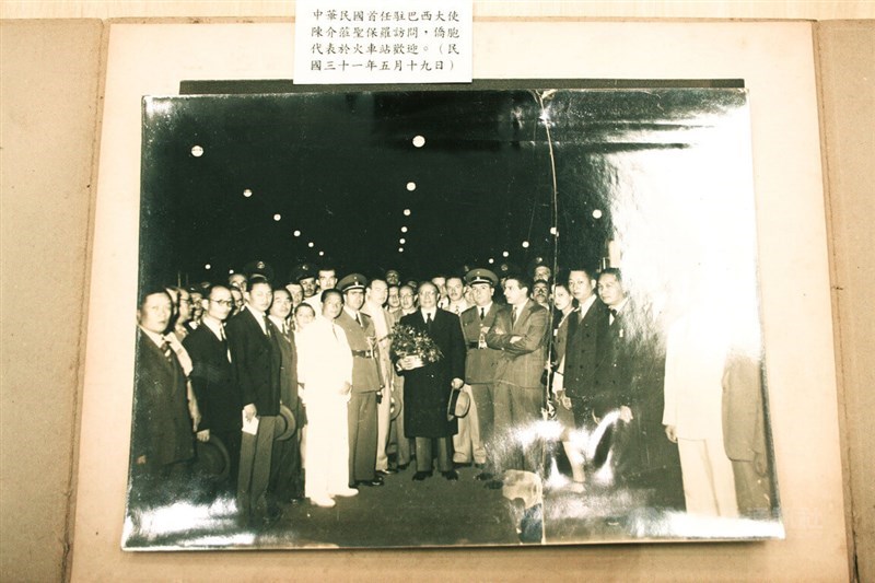 A photo of Taiwanese expats to Brazil welcoming former Republic of China (Taiwan) ambassador to Brazil Chen Jie in 1942 is displayed inside the Overseas Community Affairs Council Immigration Museuwendy1010m in São Paulo. CNA photo Sept. 7, 2025