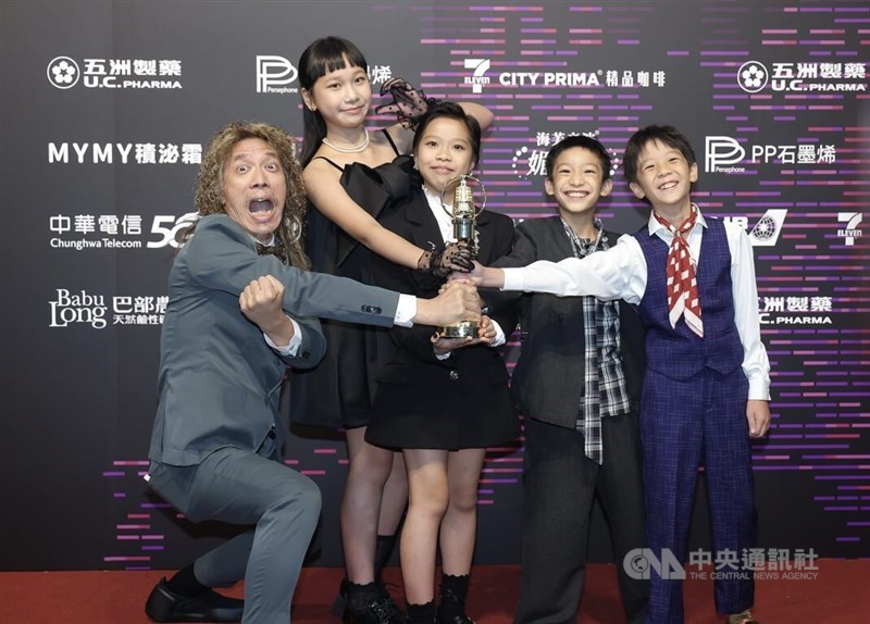 The cast of "The Grocery Store of Nothing" poses for a photo backstage after their victory, brimming with joy in Taipei on Saturday. CNA photo Oct. 18, 2025