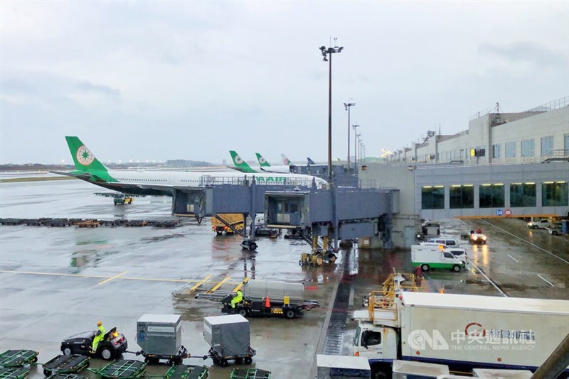 Planes are parked at their gates at Taoyuan International Airport on Monday. CNA photo Oct. 20 2025
