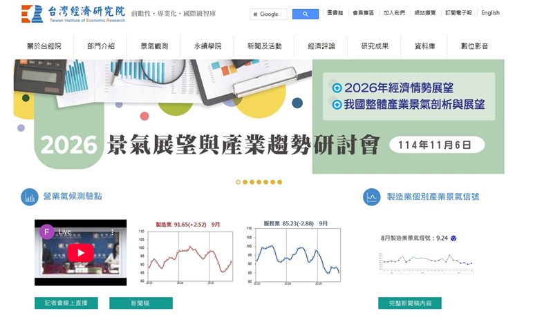 Screenshot from the Taiwan Institute of Economic Research website