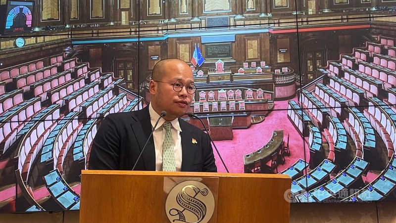 Sebastien Lai delivers a speech at a media event in the Italian Senate in Rome, Italy, on Monday. CNA photo Oct. 27, 2025