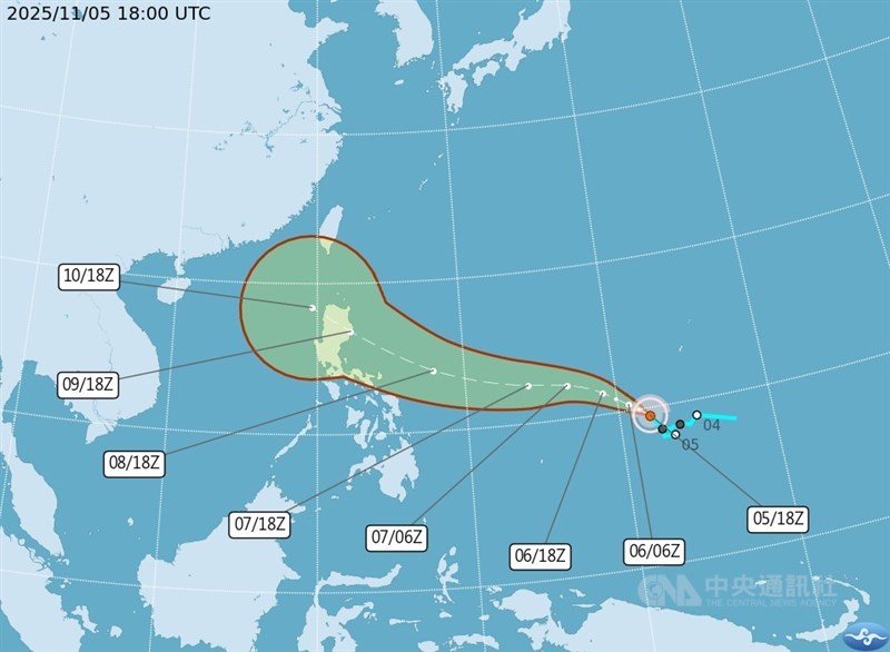 Tropical Storm Fung-Wong's projected path. Image source: CWA
