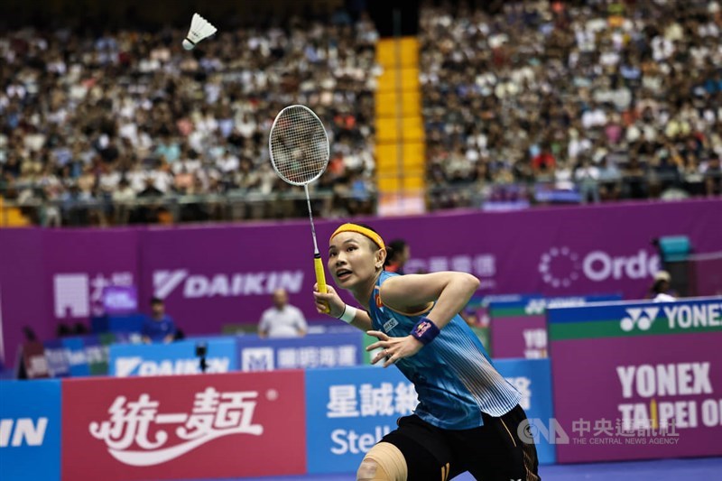Tai Tzu-ying aims at the shuttle during a match at the Yonex Taipei Open 2025 in Taipei on Sept. 6, 2025. CNA file photo