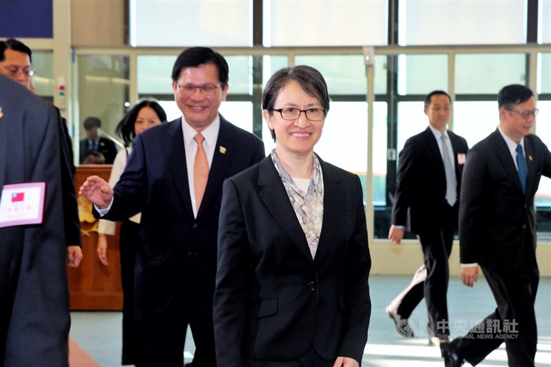 Vice President Hsiao Bi-khim (front center) at the Taoyuan International Airport upon arrival to Taiwan Sunday. CNA photo Nov. 9, 2025