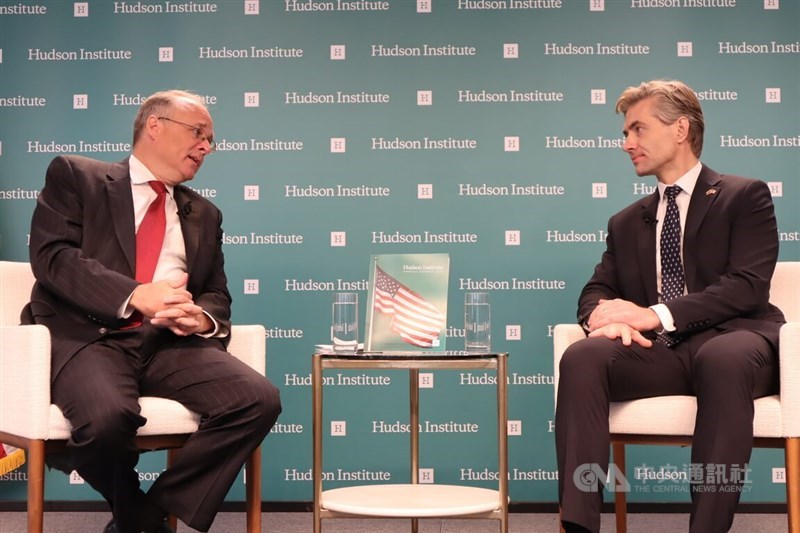 Lithuanian Foreign Minister Kęstutis Budrys (right) attends a discussion hosted by Washington-based think tank Hudson Institute in Washington on Monday. CNA photo Nov. 10, 2025