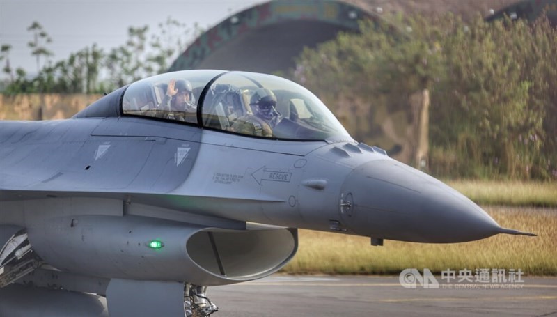 A Taiwanese F-16V fighter jet is pictured at the Chiayi Air Base. CNA file photo