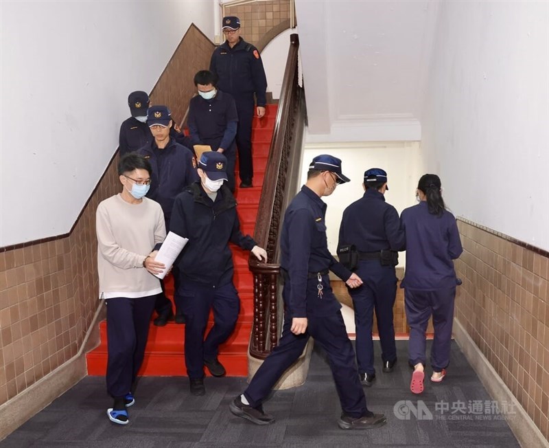 Defendants of the case are escorted by the police out of the Taiwan High Court in Taipei on Tuesday. CNA photo Nov. 18, 2025