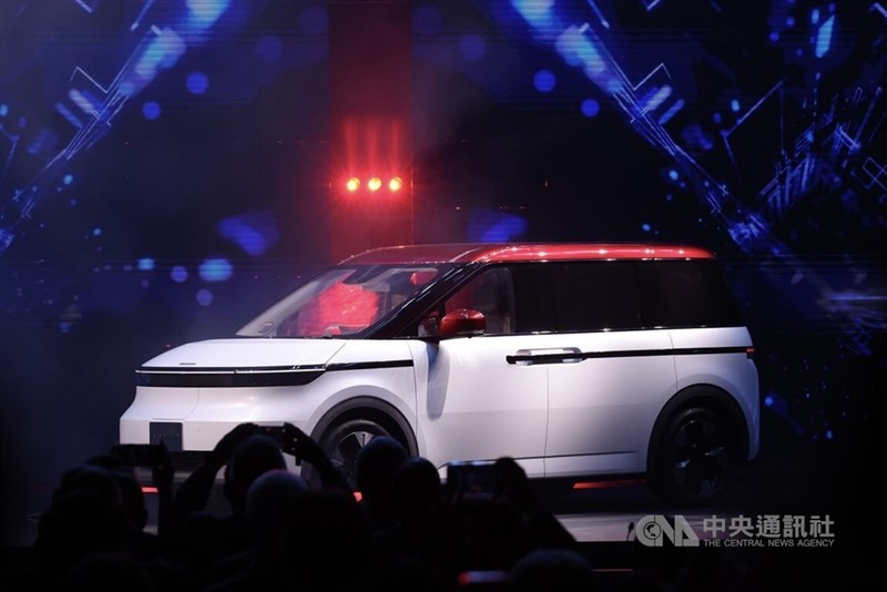 Hon Hai unveils its latest electric vehicle Model A at the opening of Hon Hai Tech Day in Taipei on Friday. CNA photo Nov. 21, 2025