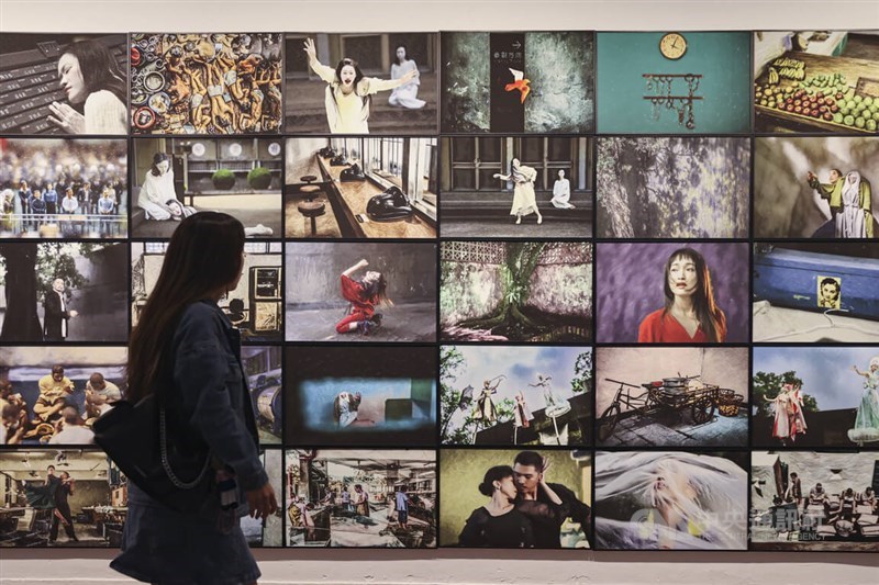 A visitor to Taipei's Jing-Mei White Terror Memorial Park takes in some of the artworks featured at the 2025 Human Rights Festival that opened on Saturday. CNA photo Nov. 22, 2025