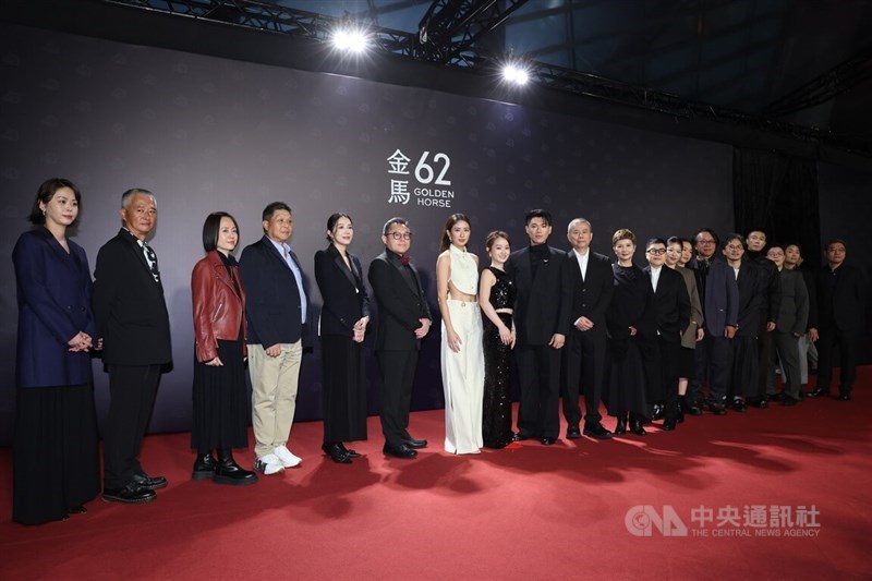 The cast and crew of "A Foggy Tale" walk the red carpet of the 62nd Golden Horse Awards on Saturday. CNA photo Nov. 22, 2025