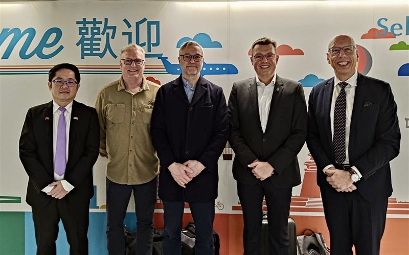 Kasper Roug (second from right), vice chairman of the Parliamentary Taiwan Friendship Group, arrives in Taiwan with Danish counterparts. Photo courtesy of MOFA