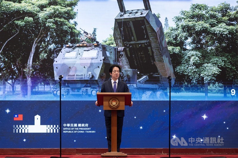 President Lai Ching-te delivers his New Year’s Day address following a flag-raising ceremony in Taipei on Thursday. CNA photo Jan. 1, 2025