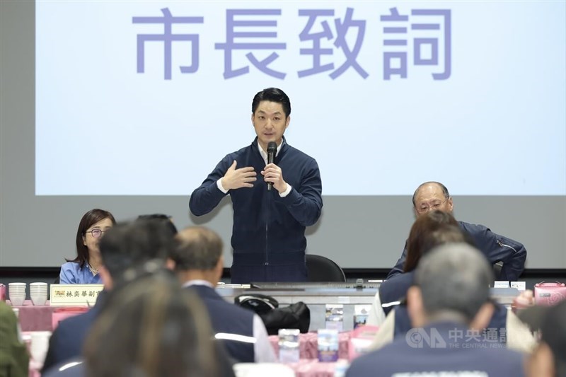 Taipei Mayor Chiang Wan-an addresses a crowd on Monday. CNA photo Jan. 19, 2026