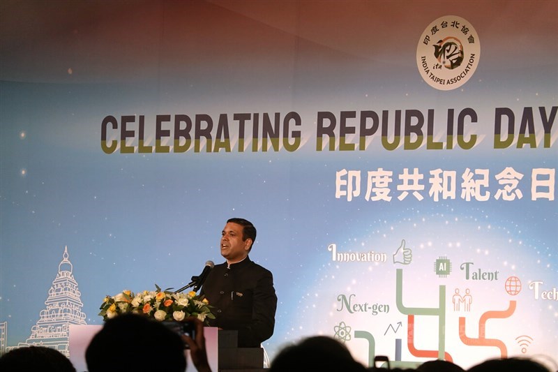 India’s new representative to Taiwan, Ninad Deshpande, delivers a speech at an Indian Republic Day celebration in Taipei on Monday. CNA photo Jan. 27, 2025