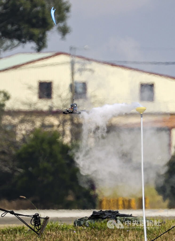 Drones carry out a mock attack on an enemy target. CNA file photo Jan. 27, 2026