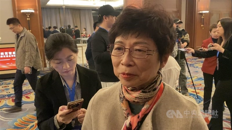 Founding chairperson and director of the Taiwan Tourism Interchange Association Lai Se-jen (front) at a think tank forum in Beijing on Tuesday. CNA photo Feb. 3, 2026